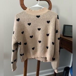 Heart Patterned Beige and Black Sweater